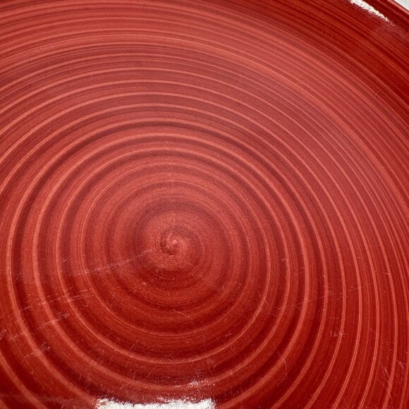 Dover & York RINGS SWIRL Circles Rust Red Stoneware Coupe Dinner Plates Set of 4 - Picture 12 of 16